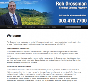 SEO and social media strategies for Denver area attorney Rob Grossman extensively utilizing WordPress plugins from this theme designed by Mad Lab Media Group of Longmont.